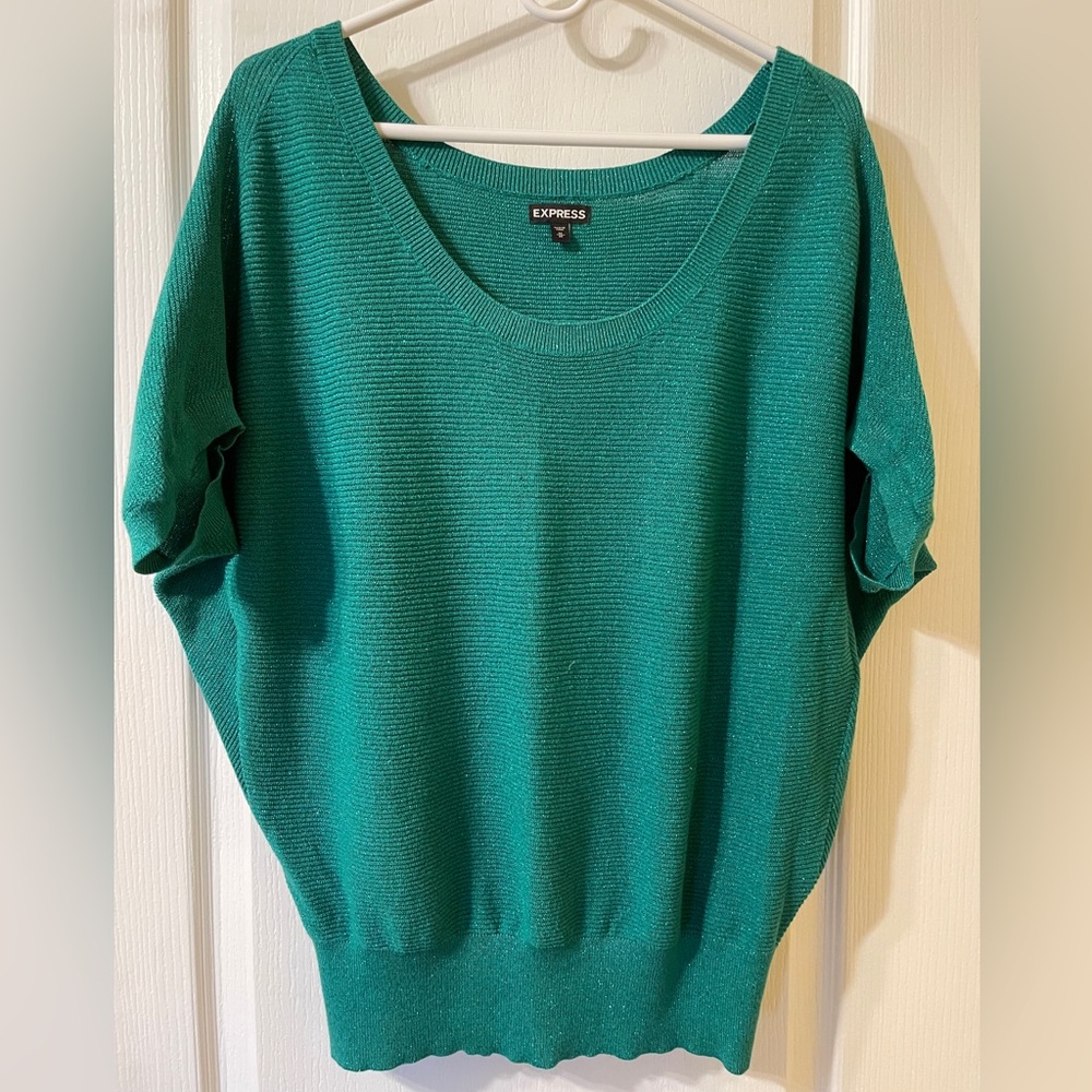 Express medium, green blouse with sparkle. Elastic waist.
